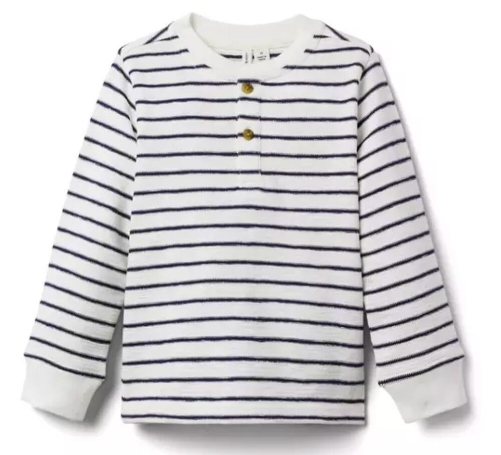 Janie and Jack - Boys - Striped Henley Long Sleeve Tee T-shirt - Size 16